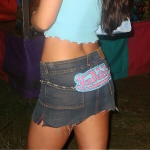 Vintage Von Dutch micro denim skirt with stitching on back